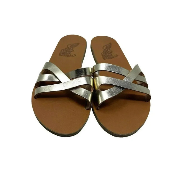 Ancient Greek Sandals Womens Gold apiron Flat Sandal Shoes Size 37 7 - Picture 3 of 8